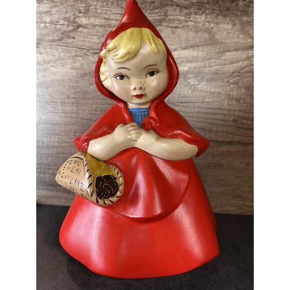 1970 Vtg Little Red Riding Hood Cookie Jar Hand Painted Ceramic Grannycore - Picture 1 of 16
